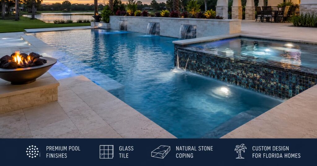 pool and spa with luxury pool finishes options listed for florida backyard pools