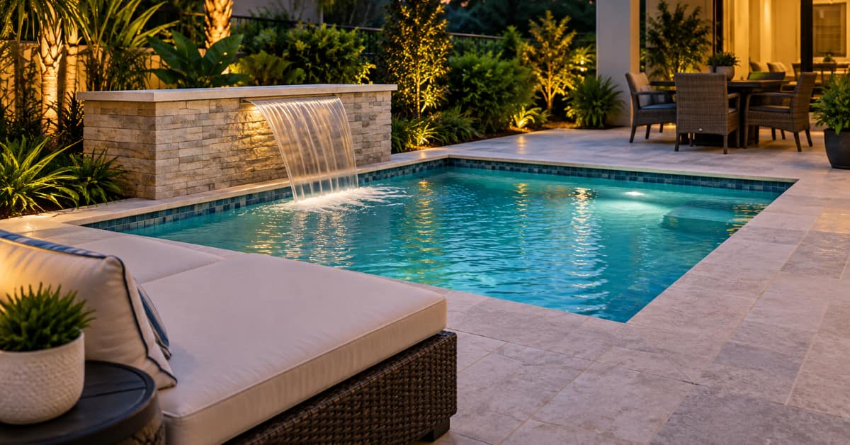 small pool with waterfall, representing cocktail pools in Tallahassee Florida